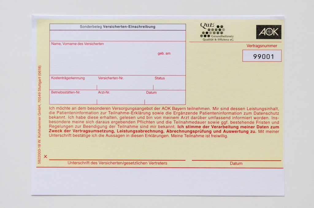 AOK-Einschreibebelege und Patienteninfo